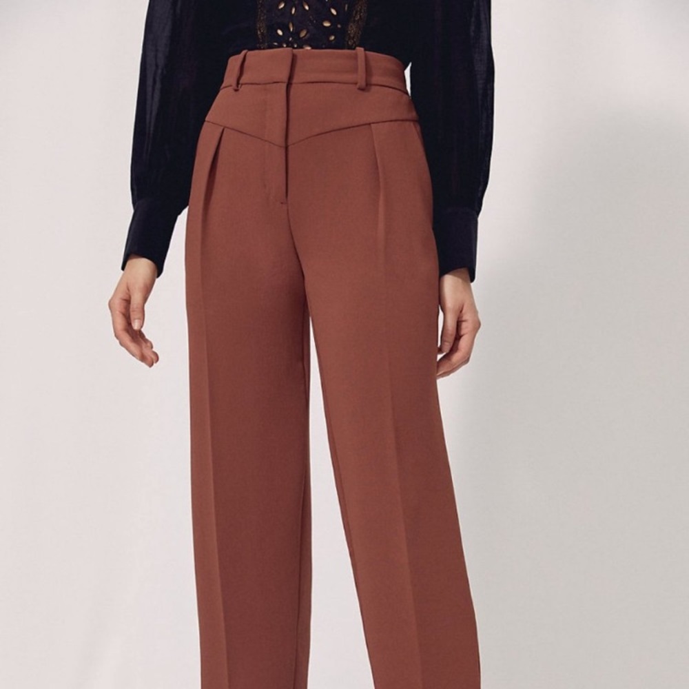 Aritzia High-Waist Tailored Trousers in Rust Brown